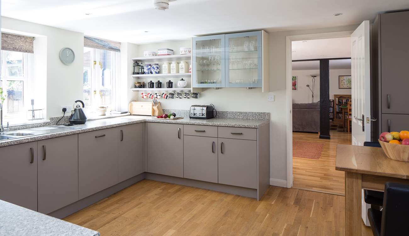 The kitchen looks out over the inner courtyard in this very quiet setting.
