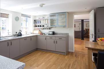The kitchen looks out over the inner courtyard in this very quiet setting.
