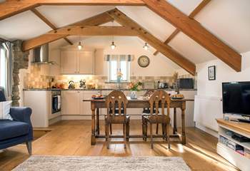 Wooden floors and exposed beams, add to the character of Molly's Barn.
