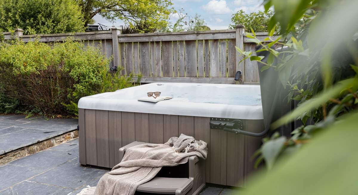 Blissful bubbles in the hot tub.