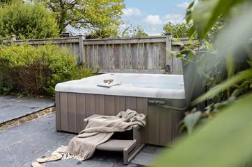 Blissful bubbles in the hot tub.