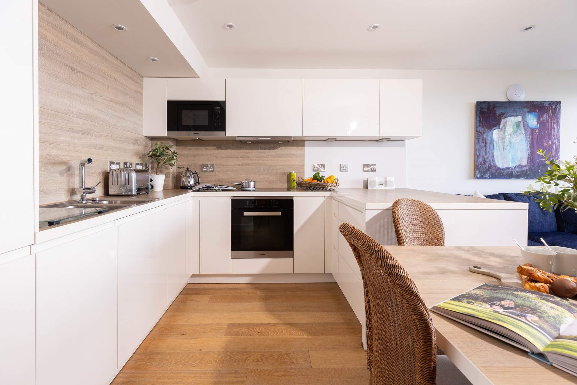 The Lower Deck has a fully equipped kitchen with high end appliances.