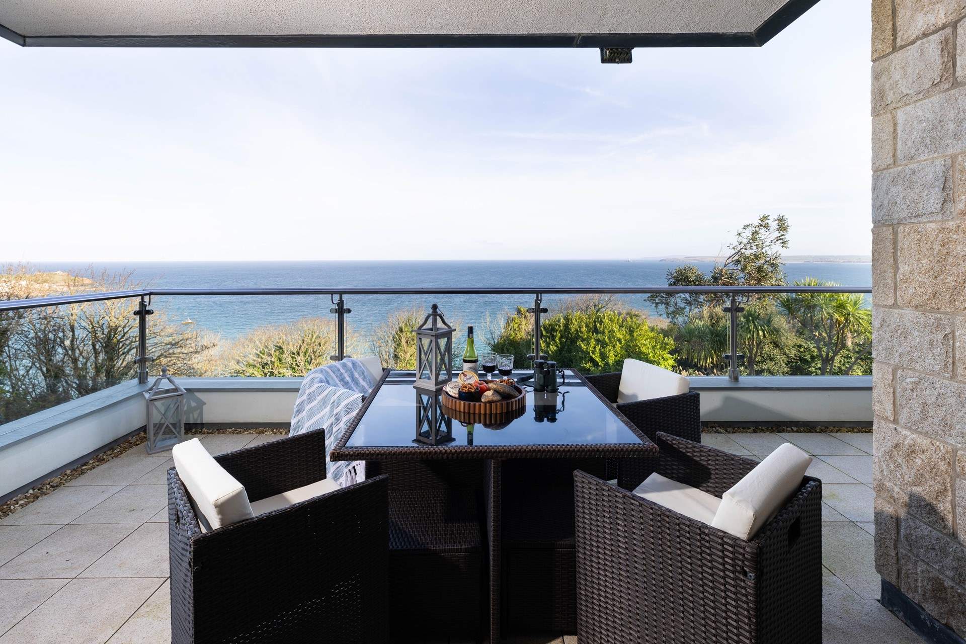 Relax with a glass of wine on this stunning terrace - you will never tire of the blue seas surrounding you.