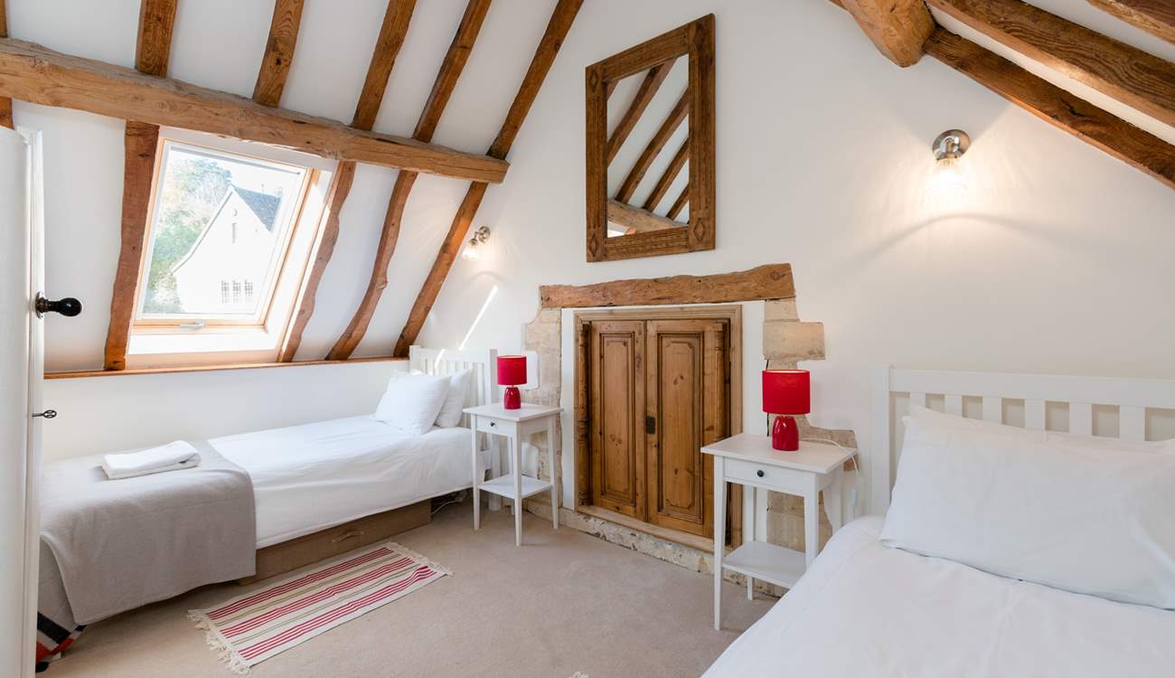 This is the twin room - equally pretty with its beamed ceiling.