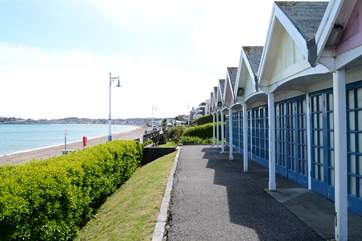 Traditional beach huts at Greenhill in Weymouth