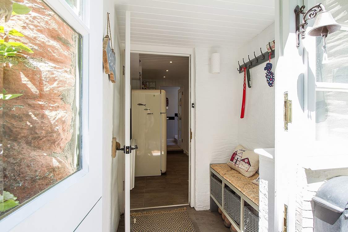 Walking into the porch.