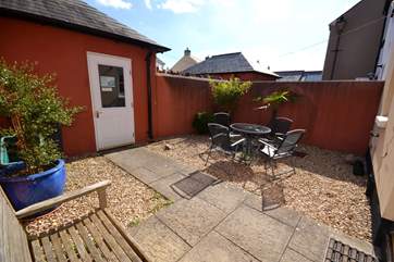 The sunny rear patio.