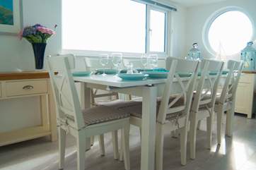 The dining-area has superb views along the coast.