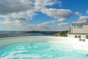 Looking from the hot tub towards Dodman Point and the Lizard peninsula in the distance.