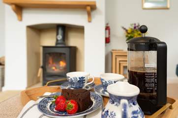 Holiday treats in front of the fire.