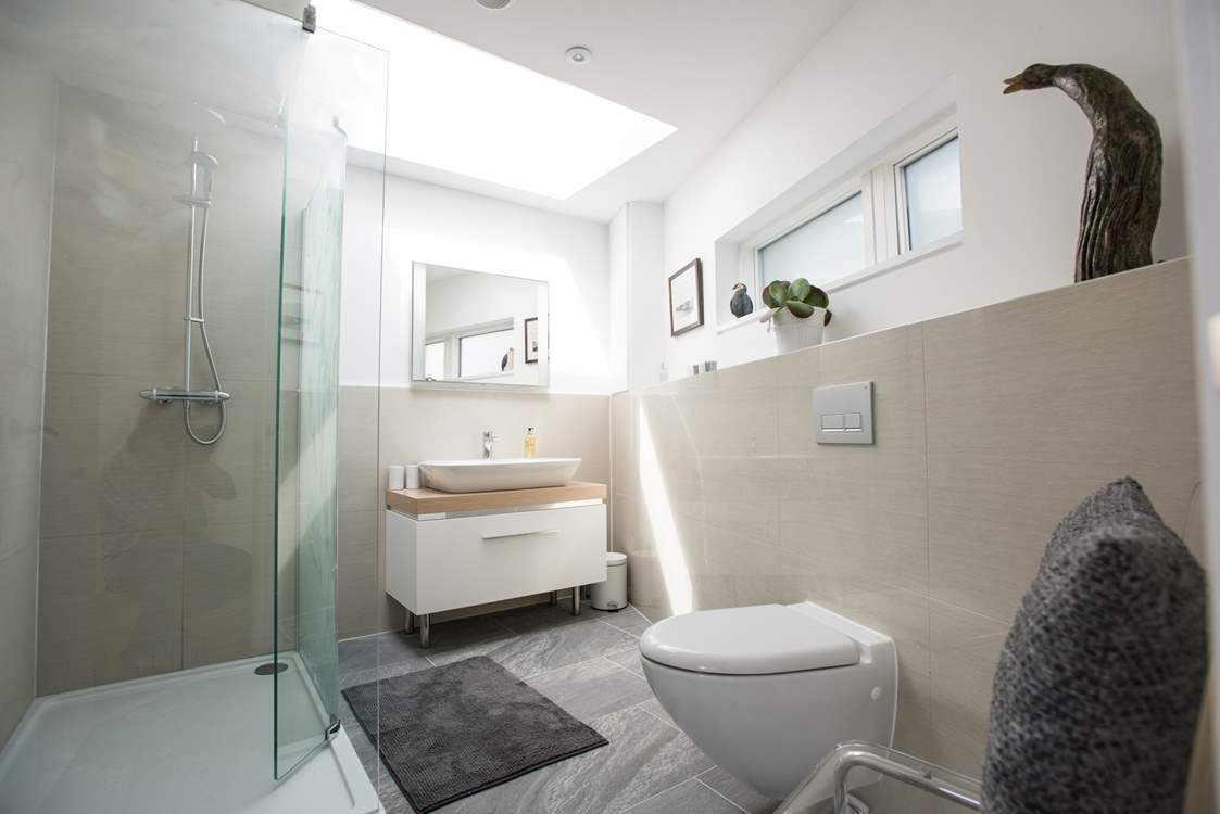 The shower-room is light and bright.