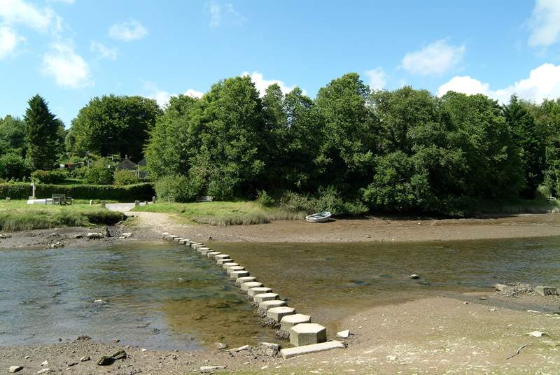 Stepping stones across the river at low tide.