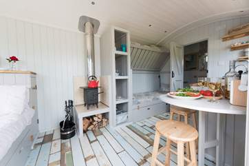 The bunk-beds can be used as a sitting-area too (the top bunk lifts up).