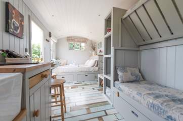 The hut is very light and spacious and enjoys fabulous countryside views.