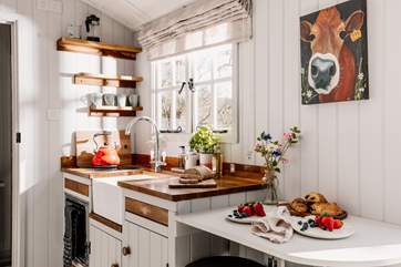 The super sweet kitchen area, complete with everything you'll need during your stay.