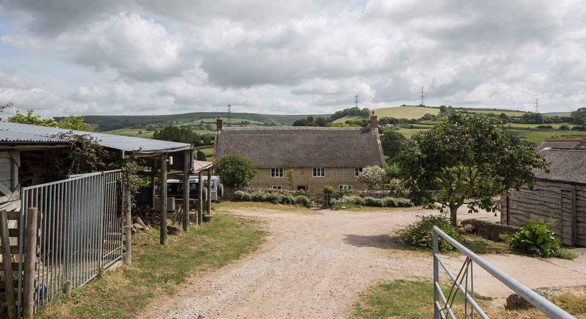 This delighful farmyard has far-reaching views, the helpful owners live in the farmhouse in the middle  of the photo.