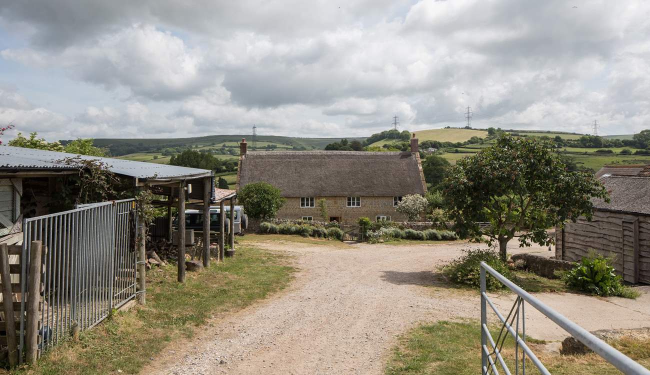 This delighful farmyard has far-reaching views, the helpful owners live in the farmhouse in the middle  of the photo.