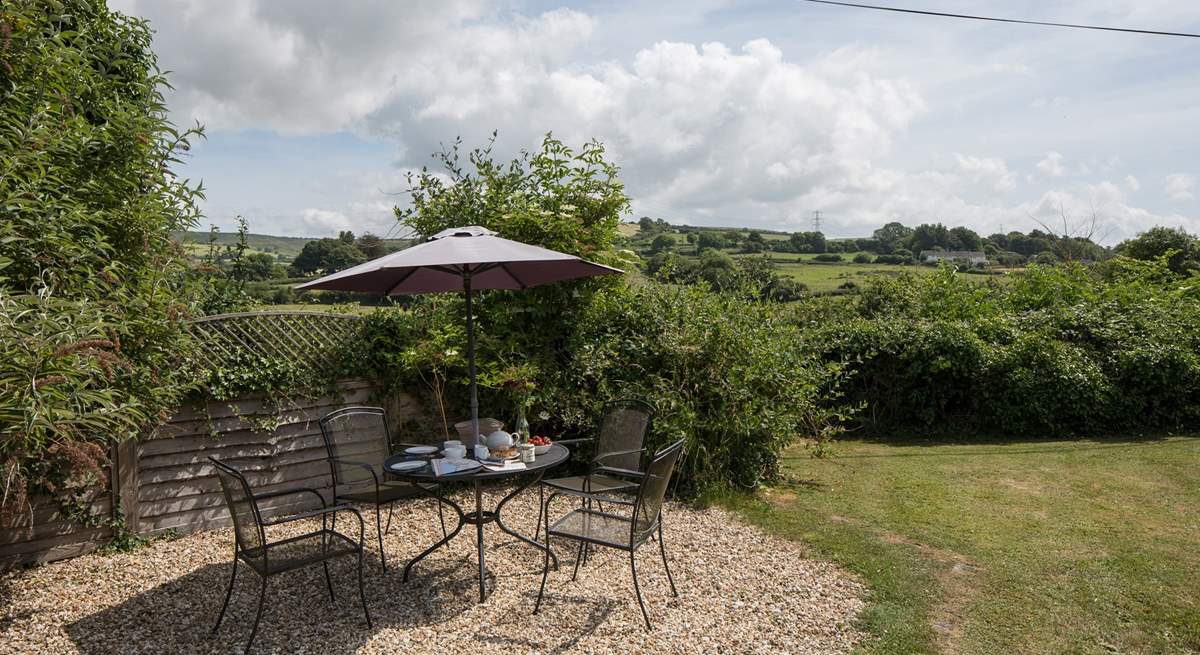 A very tranquil setting for al fresco dining, with views towards Eggardon Hill.