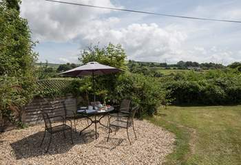 A very tranquil setting for al fresco dining, with views towards Eggardon Hill.