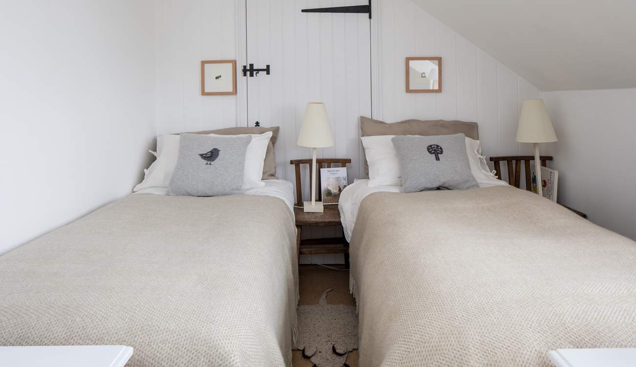 Bedroom 3 has a 'zip and link' (super-king or twin) bed, shown here at two 3 ft beds. Please beware of the sloping ceiling.