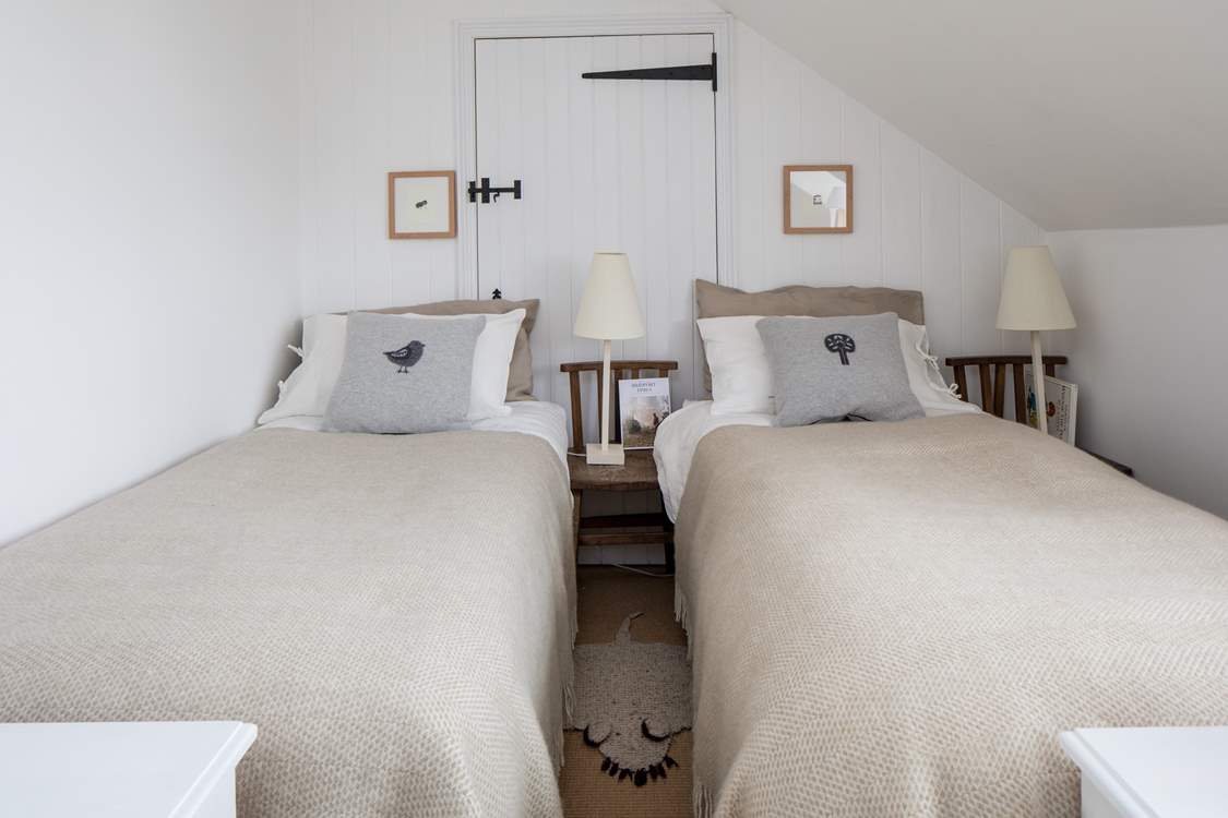Bedroom 3 has a 'zip and link' (super-king or twin) bed, shown here at two 3 ft beds. Please beware of the sloping ceiling.