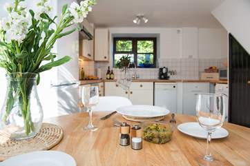 Food preparation is a pleasure looking out across the garden.