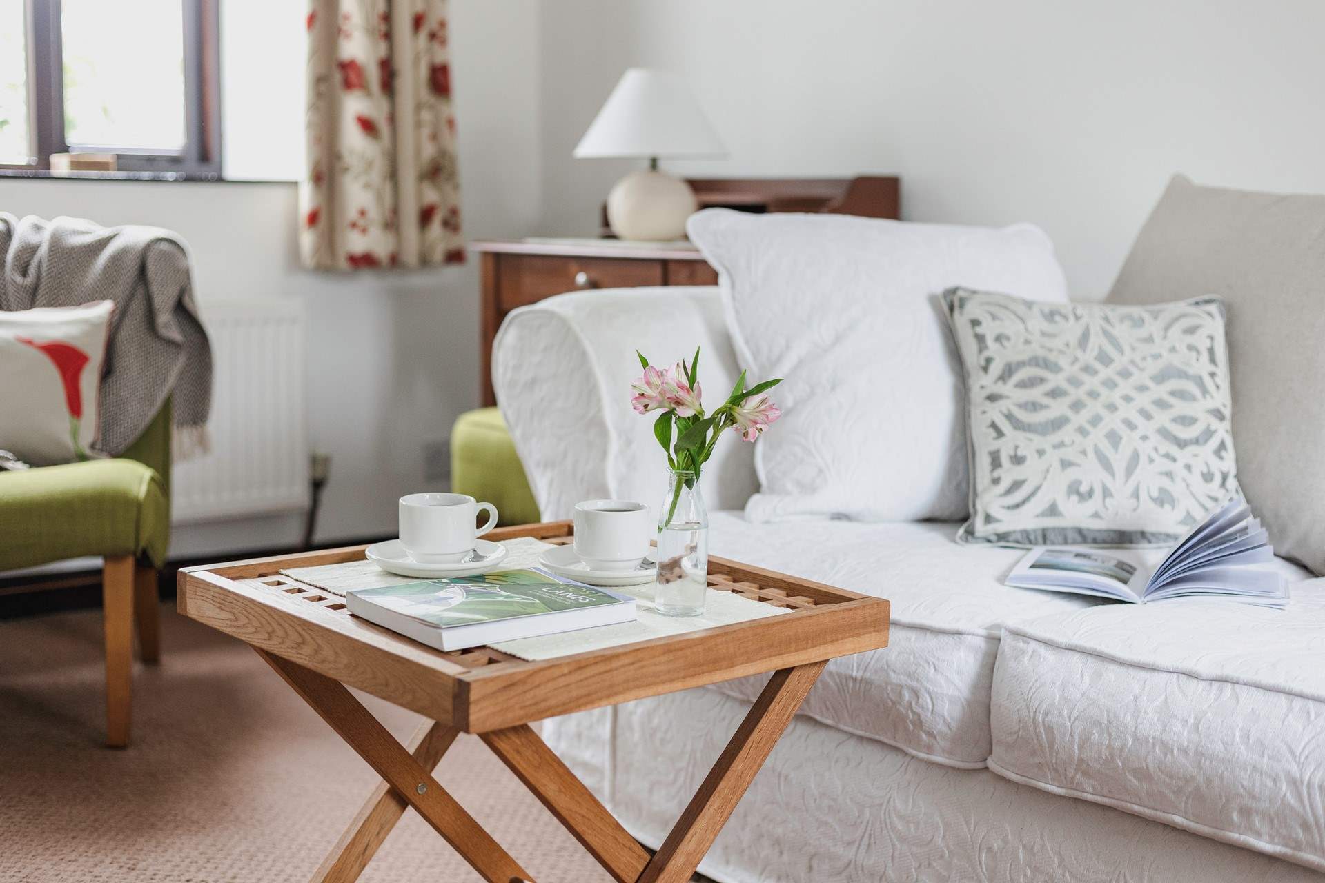 The comfy sofa is the perfect place for a holiday read.