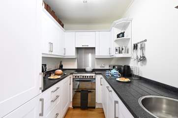 The galley kitchen has all you need to cook a holiday meal.