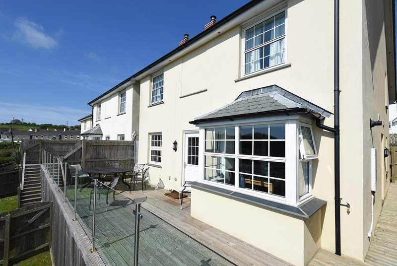 The deck enjoys lovely views over Portscatho and the whole of Gerrans Bay.