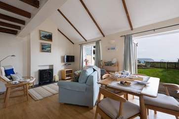 French doors from the dining area open to the garden.