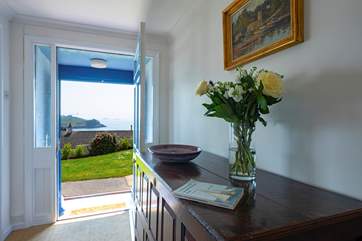 Even the inner hallway has views of the sea.