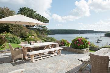 The terrace enjoys the most wonderful view down the Percuil River.
