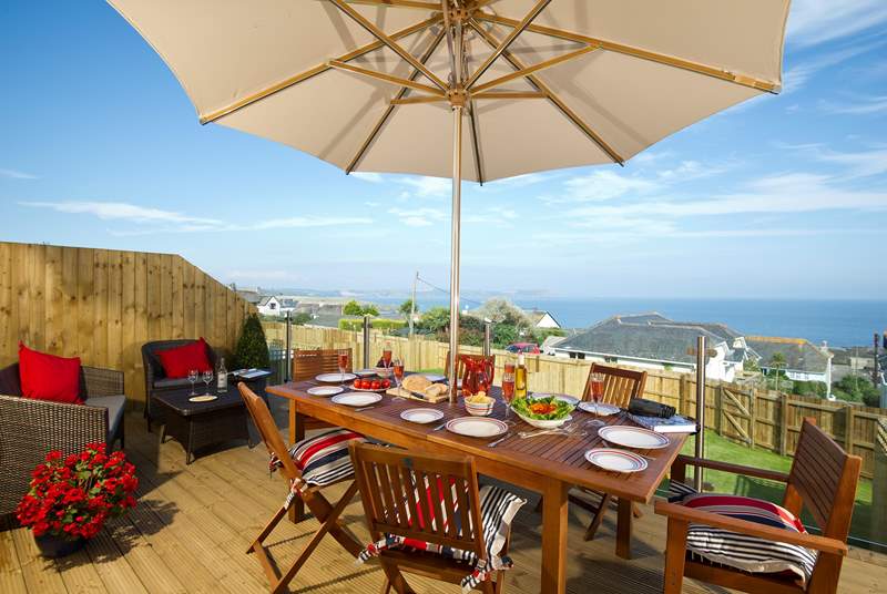 Dine al fresco with lovely views of the sea.