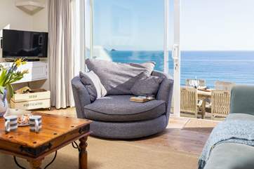 The patio doors lead out to the sunny terrace below.