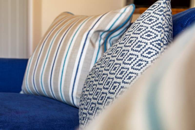 Cool blue cushions.