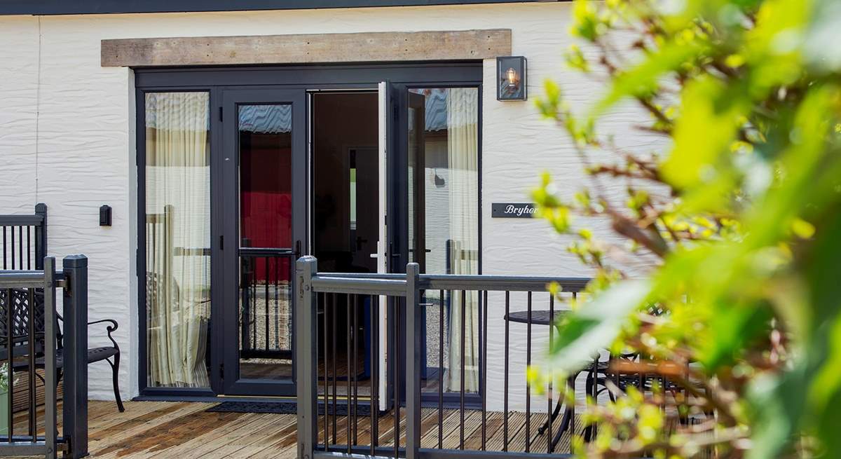 French doors lead out to the deck.