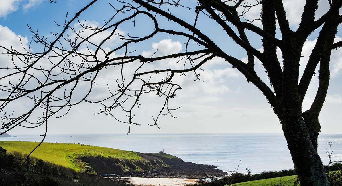 Glimpses of Porthcurnick beach from the garden.