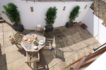 The rear terrace gets the late afternoon sun.