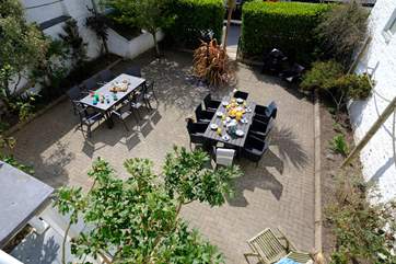 Looking down on the front terrace.