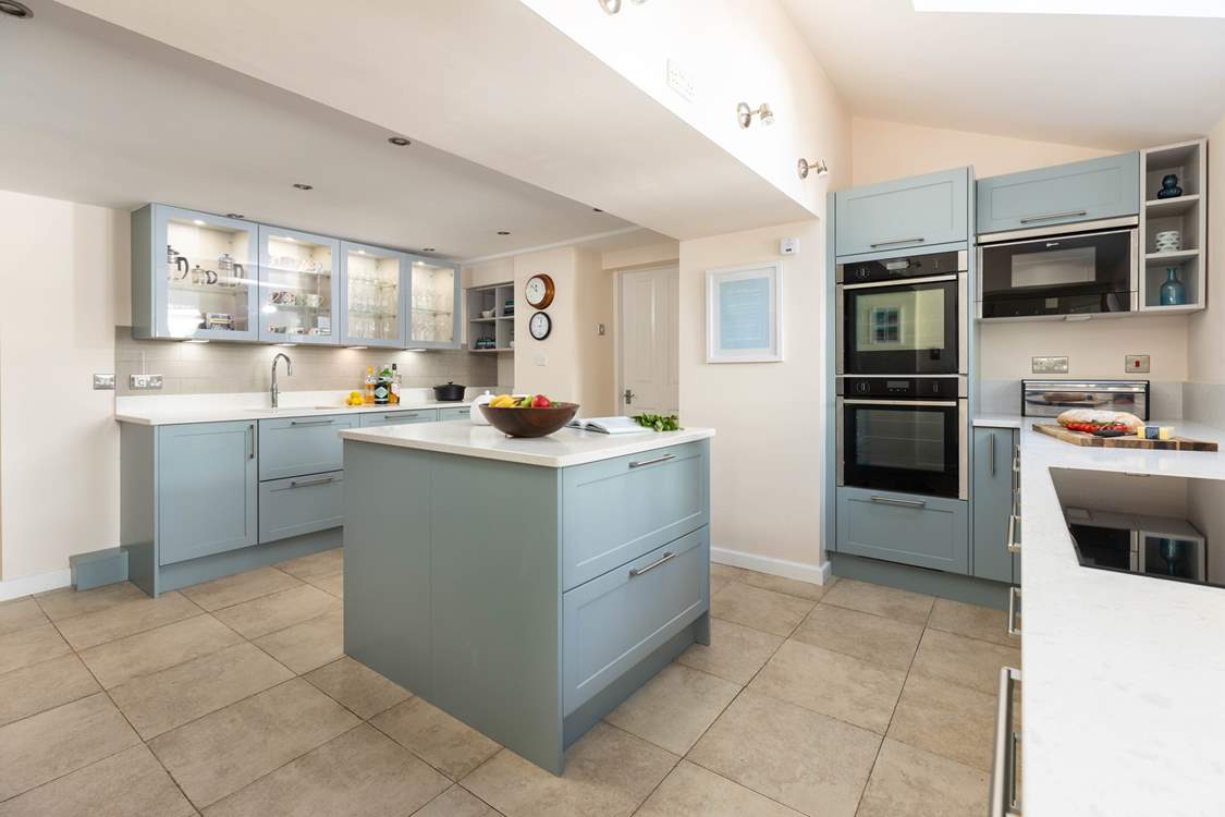 The newly installed kitchen is perfect for cooking a holiday meal. 