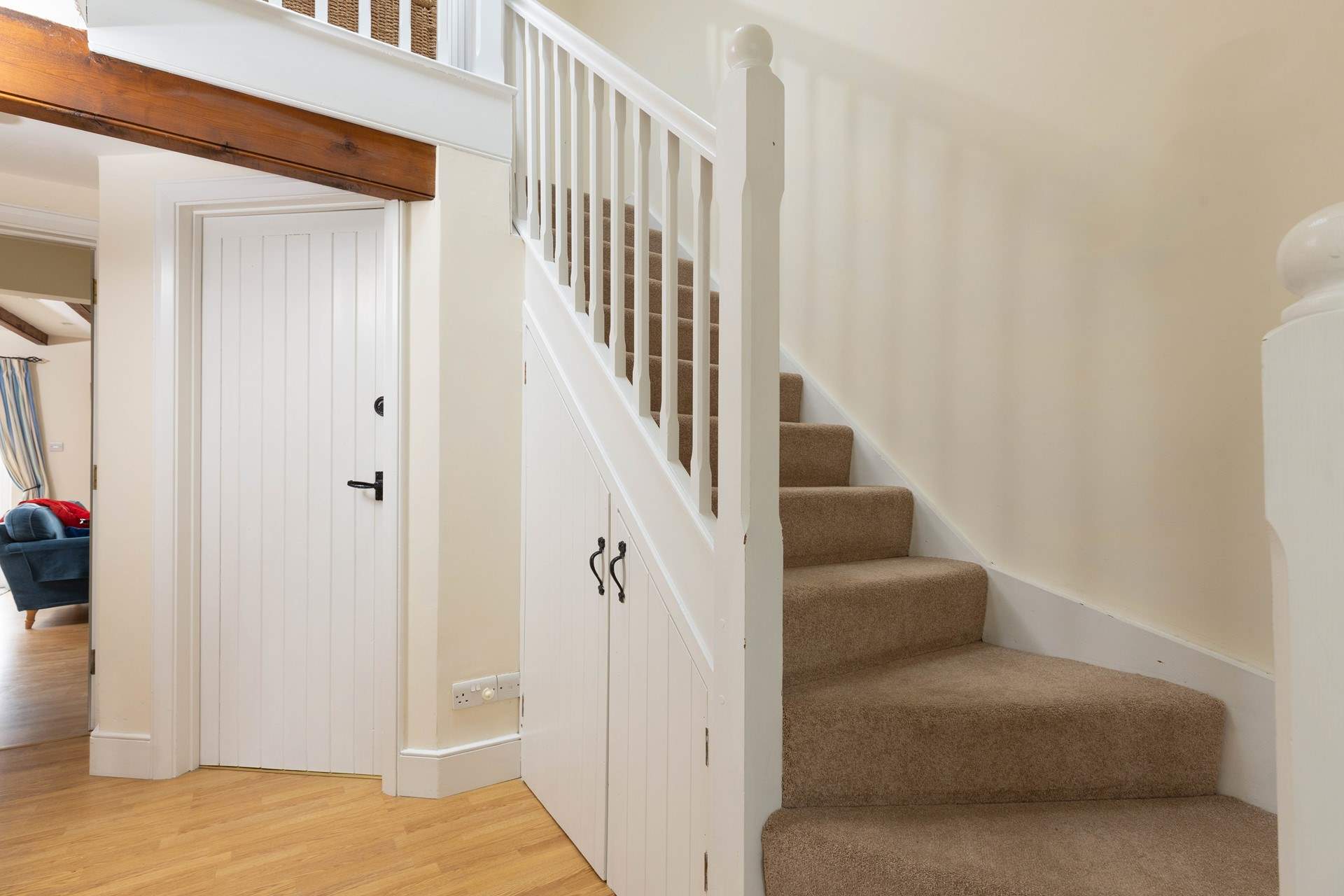 The staircase leads to the first floor. 