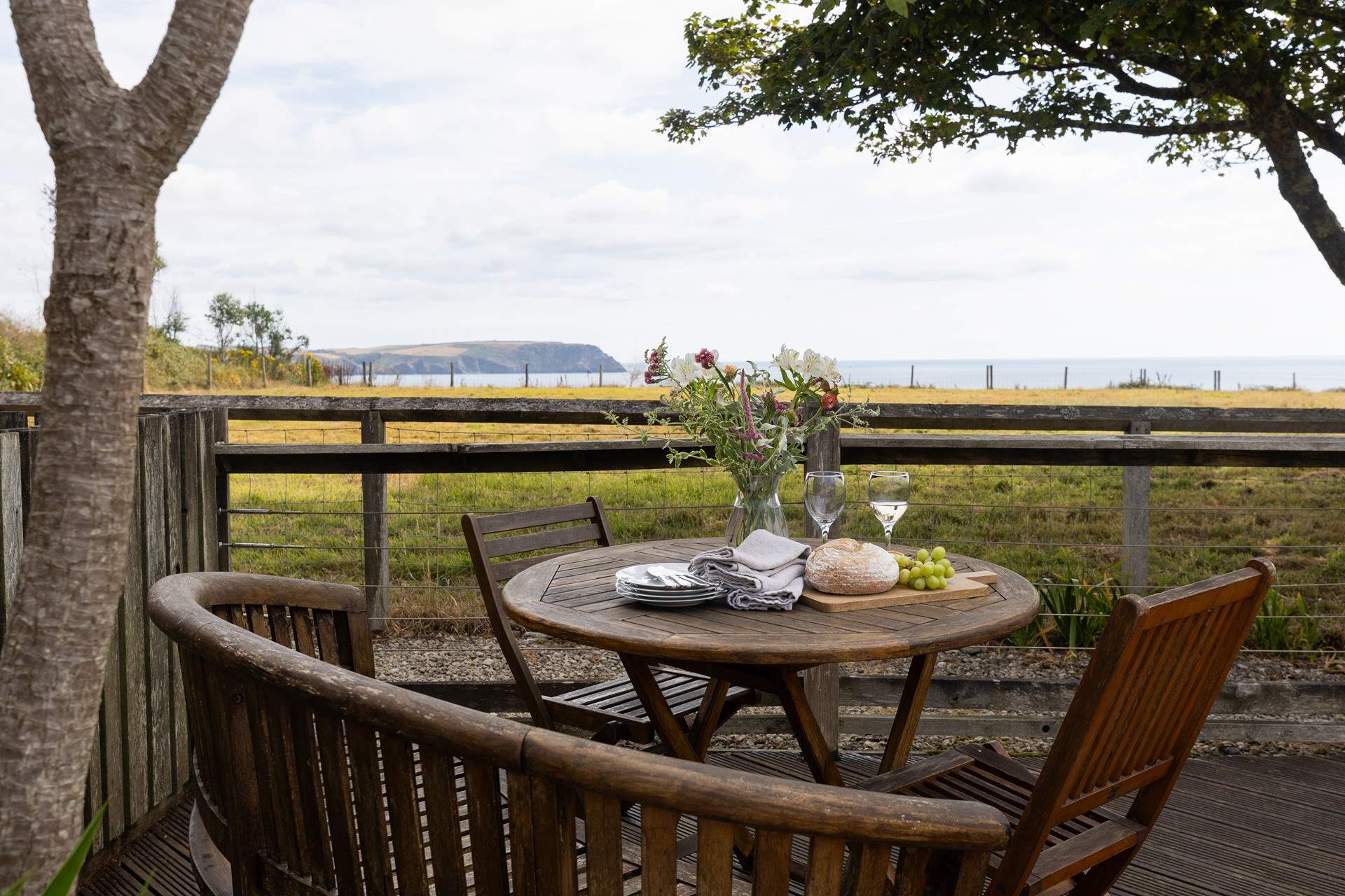 Enjoy the view over to Nare Head & Gull Rock from the deck.