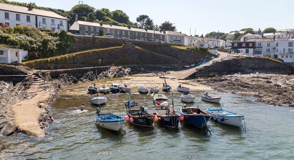 The harbour at Portscatho with the village behind.