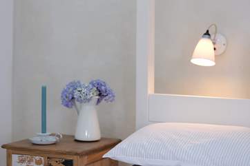Cool colours in the bedroom.