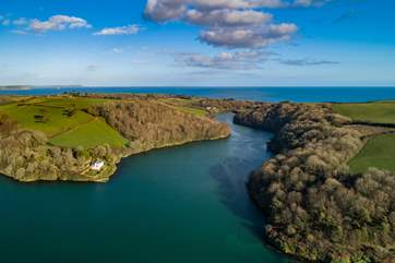 Between river and sea. An aerial view of Quay Cottage and it's fabulous location.