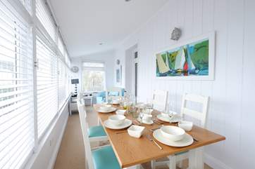 The dining-room is light and bright.