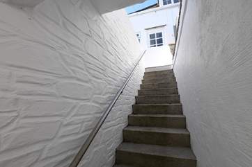 The flight of steps leading up to The Studio from the lane below.