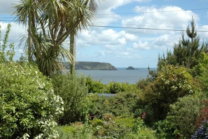 The view over to Nare Head and Gull Rock from the front garden.
