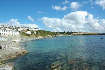 High tide at Tatams beach below Waterside.