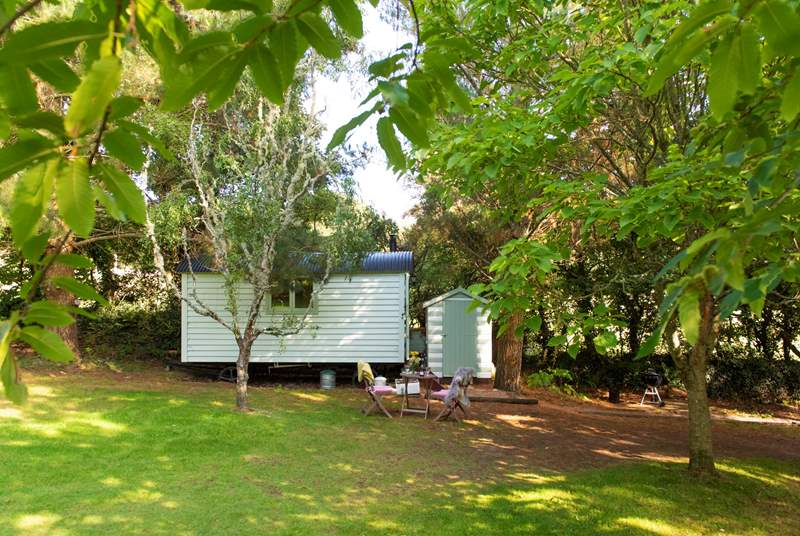 Nestled in an idyllic orchard, the location is perfect for a peaceful getaway. 